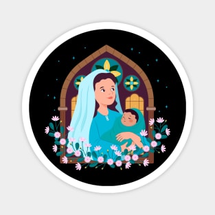 Mary Holding Jesus Cartoon Magnet